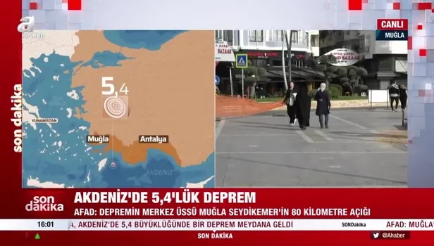 SON DAKİKA DEPREM HABERİ: Akdeniz'de 5,4 büyüklüğünde deprem! AFAD: Merkez üssü Muğla Seydikemer | Son depremler