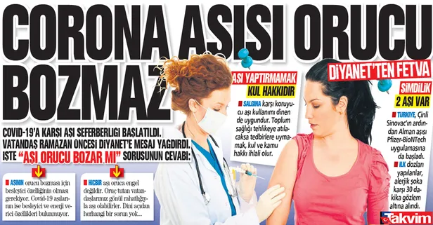 Diyanet'ten fetva: Corona aşısı orucu bozmaz