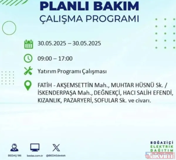 Bedaş | 30 Mayıs İstanbul Elektrik Kesintisi