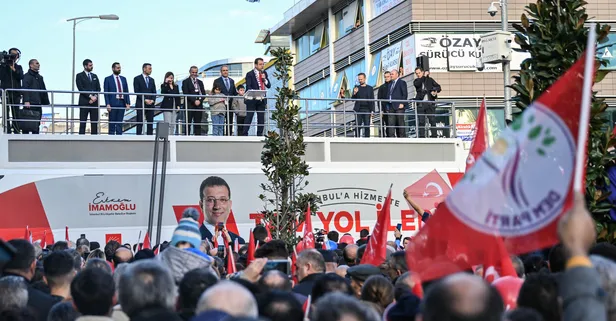 İşte kirli ittifakın fotoğrafı! Ekrem İmamoğlu'nun Sancaktepe mitinginde DEM Parti'nin bayrakları sallandı