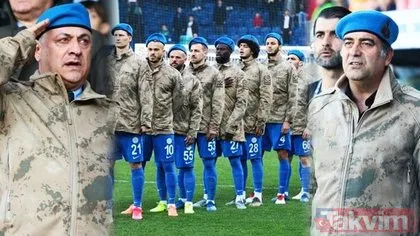 Rizespor-Alanyaspor maçı öncesi duygu dolu anlar! Ünal Karaman ve futbolcuları asker kıyafeti giyip...
