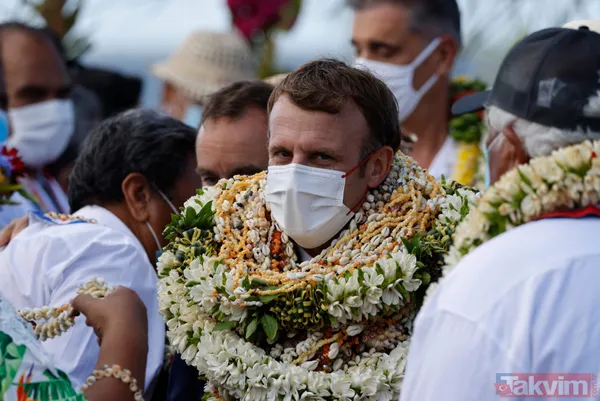Fransa Cumhurbaşkanı Emmanuel Macron'un Fransız Polinezyası'nda ilginç anları! Boynuna çiçekleri doladılar - 14