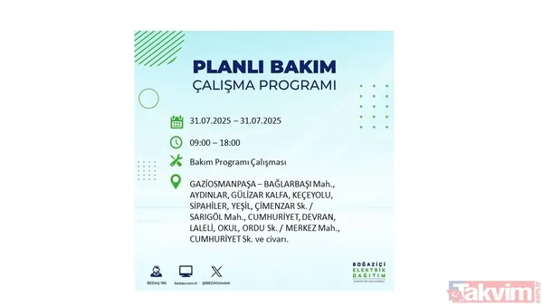 İstanbul'da bugün elektrik kesilecek mi? 31 Temmuz Perşembe elektrik kesintisi yaşanacak ilçeler hangileri? - 13