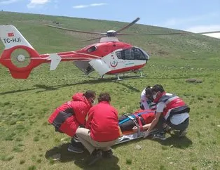 Ambulans helikopter yayladaki vatandaş için kalktı