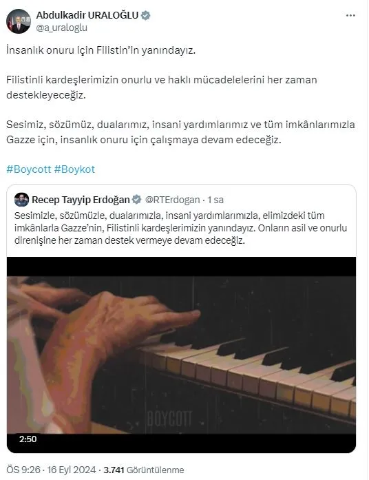 Başkan Erdoğan'dan "boykot" şarkısı paylaşımı: Tüm imkanlarla Gazze’nin yanındayız | İşte sözleri...-8