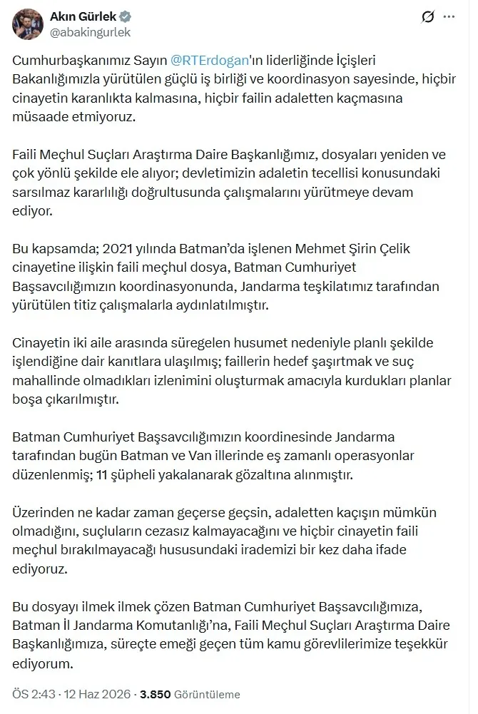 batmandaki-faili-mechul-mehmet-sirin-celik-cinayeti-aydinlatildi-1781265682443.jpeg Batman’daki kan davası cinayeti 5 yıl sonra çözüldü... Çelik’e uyurken infaz | Gürlek: Adaletten kaçış yok-8