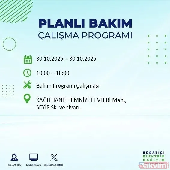 30 Ekim 2025 İstanbul'da elektrik kesintisi yaşanacak ilçeler