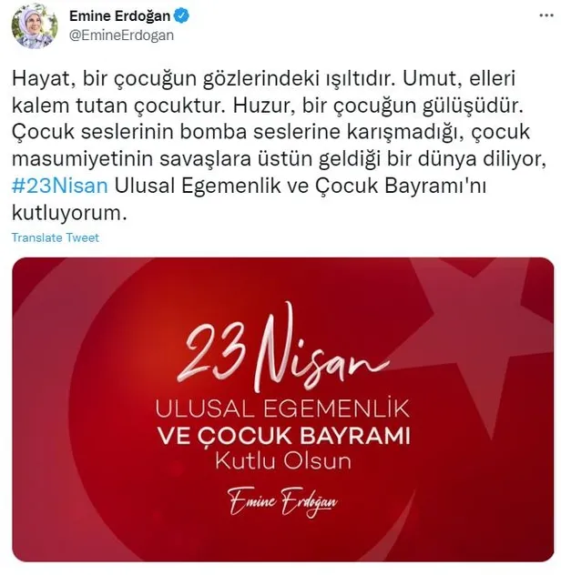 Emine Erdoğan 23 Nisan Ulusal Egemenlik ve Çocuk Bayramı'nı kutladı-1