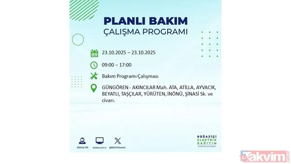 ↪23 Ekim 2025 İstanbul merkezli elektrik kesintisi yaşanacak ilçe, mahalle ve sokaklar↩