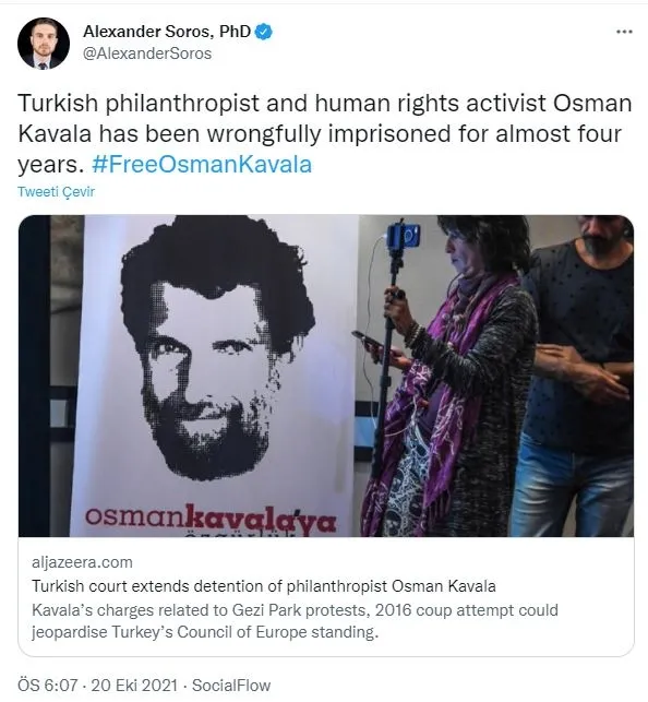 Osman Kavala için bir çağrı da George Soros’un oğlu Alexander Soros’tan! Serbest bırakılsın