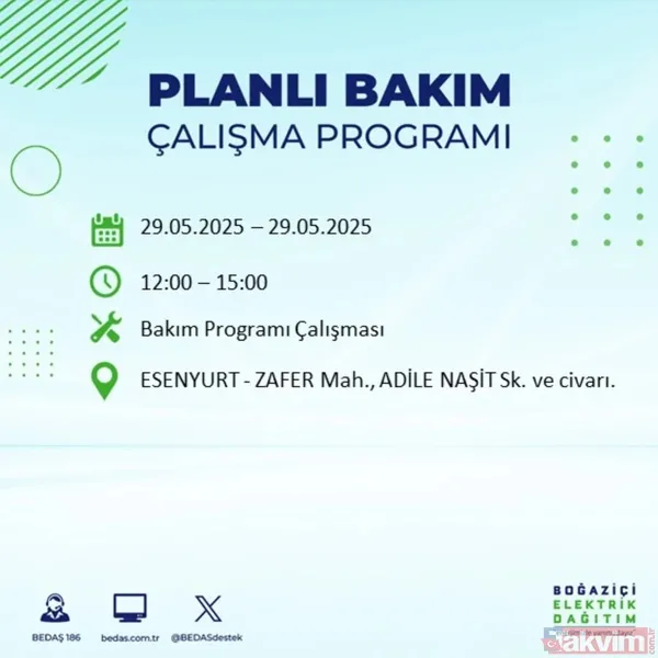 Bedaş 29 Mayıs İstanbul Elektrik Kesintisi