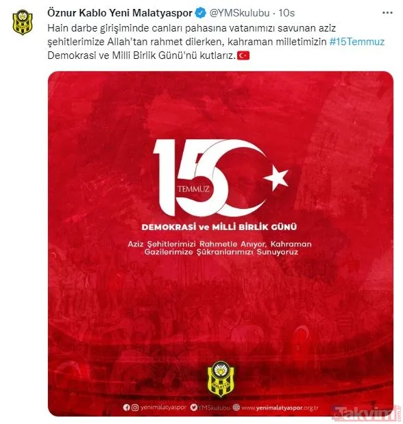 Türk futbolunun dev kulüplerinden 15 Temmuz paylaşımları... - 16