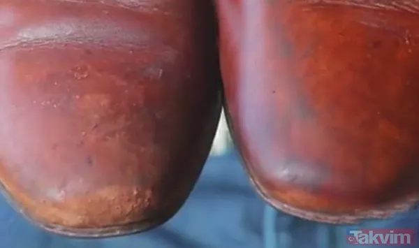 İşte muz kabuğuyla parlatışmış bir ayakkabı ve muz kabuğu sürülmeden önceki hali...