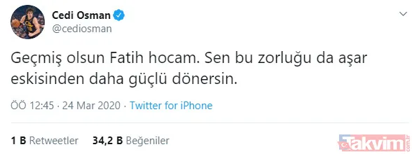Corona virüse yakalanan Fatih Terim'e destek mesajları: Nefesim daralıyor - 39