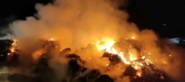 Tonlarca saman ve yem kül oldu
