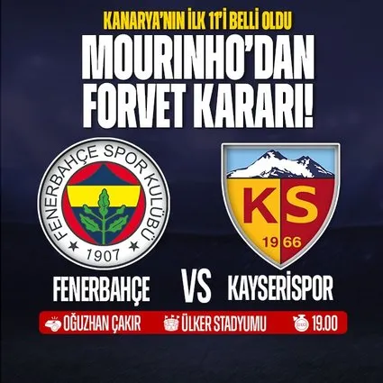 Fenerbahçe’nin Kayserispor maçı ilk 11’i belli oldu