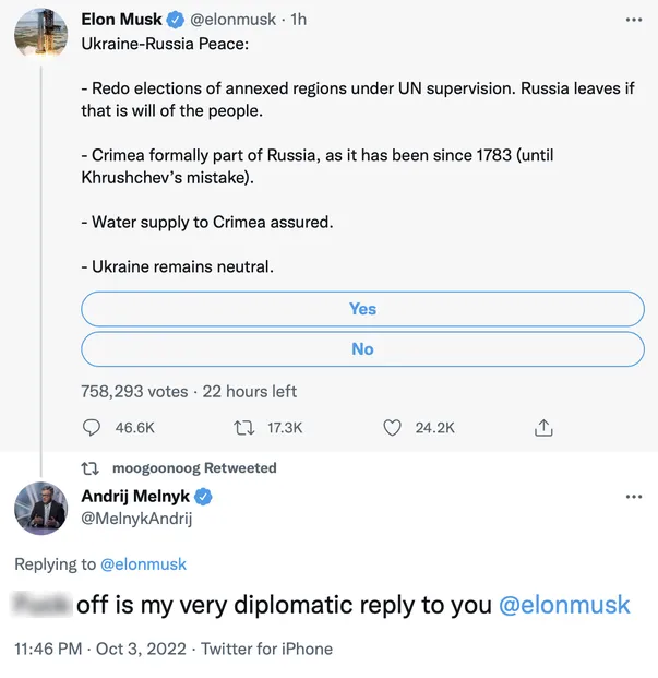 ukraynali-buyukelcinin-kufurlu-paylasimi-pahaliya-patladi-elon-musk-ukraynaya-sagladigi-starlink-hizmetini-kes-1665780048568.jpg Ukraynalı Büyükelçinin küfürlü paylaşımı pahalıya patladı! Elon Musk, Ukrayna'ya sağladığı Starlink hizmetini kesiyor: Pentagon masrafları ödesin-3