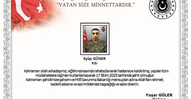 Tokat'tan acı haber geldi! 1 askerimiz şehit oldu