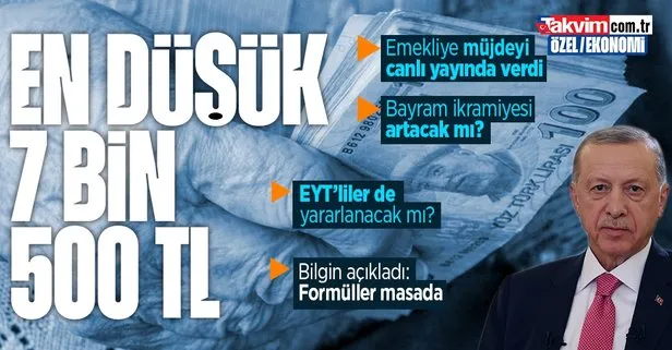 Bayram ikramiyesi ne kadar olacak? 4’lü zam formülü! Başkan Erdoğan canlı yayında müjdeyi verdi: En düşük emekli maaşı 7 bin 500 TL