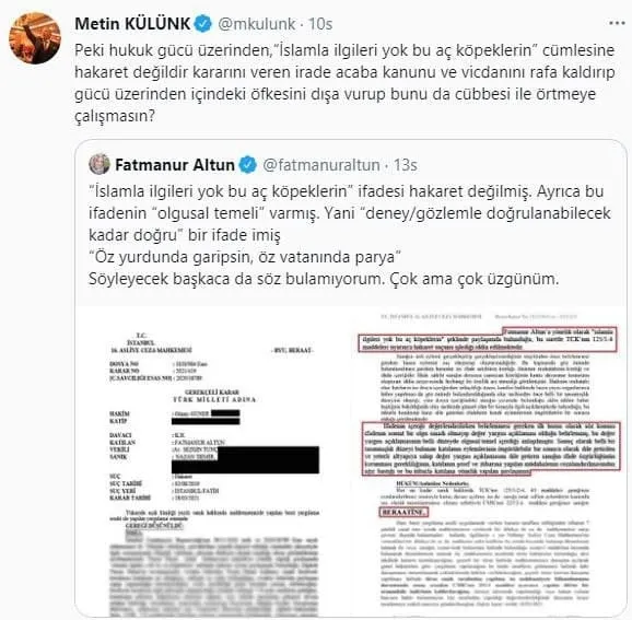 İstanbul 16. Asliye Ceza Mahkemesi tarafından hukukun canına okuyan karar! Fatmanur Altun'a edilen hakareti akladılar-8