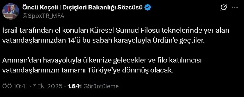 Dışişleri Bakanlığı Sözcüsü Öncü Keçeli'nin açıklaması (Ekran görüntüsü)