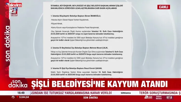 Şişli Belediyesi’ne kayyum atandı!
