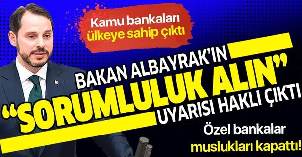 Bakan Albayrak’ın Sorumluluk alın uyarısı haklı çıktı! Kamu bankaları ülkeye sahip çıktı, özeller ise muslukları kapattı