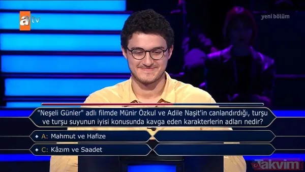 Kenan İmirzalıoğlu sordu, Kim Milyoner Olmak İster'de Yeşilçam rüzgarı esti! Neşeli Günler, Münir Özkul ve Adile Naşit... - 5