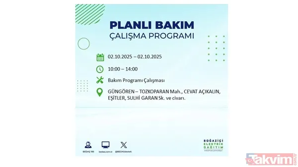 🔵2 Ekim 2025 Perşembe Günü İstanbul'da Elektrik Kesintisi Yaşanacak İlçeler