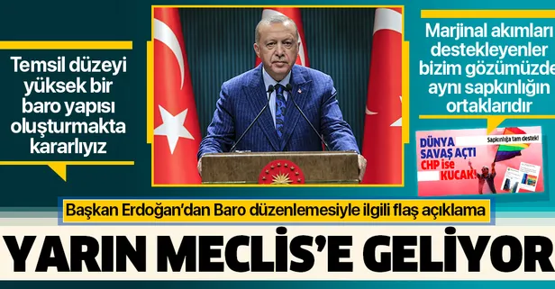 Başkan Erdoğan'dan baro düzenlemesiyle ilgili flaş açıklama: Kanun teklifi yarın Meclis'e geliyor