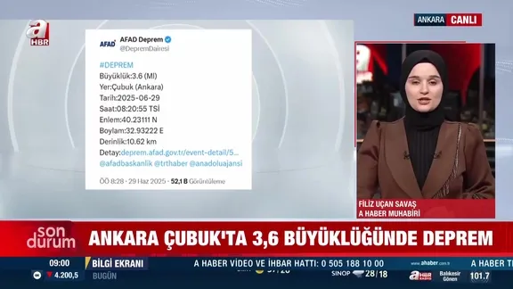 Ankara Çubuk'ta 3,6 büyüklüğünde deprem!