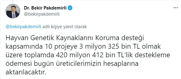 son-dakika-tarim-ve-orman-bakani-bekir-pakdemirli-ureticimize-4205-milyon-liralik-destek-odemelerine-bugun-basliyoruz-1625812608139.jpg SON DAKİKA: Tarım ve Orman Bakanı Bekir Pakdemirli: Üreticimize 420,5 milyon liralık destek ödemelerine bugün başlıyoruz-4