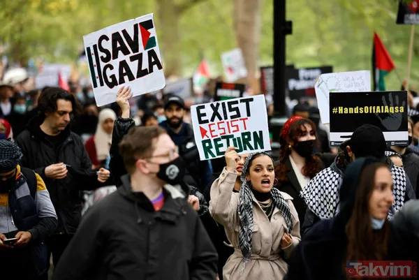 SON DAKİKA: Filistinlilerin katledilmesi protesto ediliyor! Binler Londra'da İsrail Büyükelçiliği'ne yürüyor - 15
