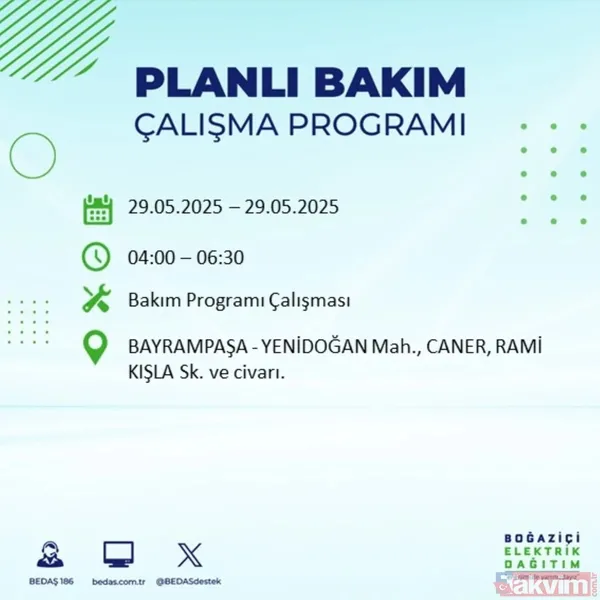 Bedaş 29 Mayıs İstanbul Elektrik Kesintisi