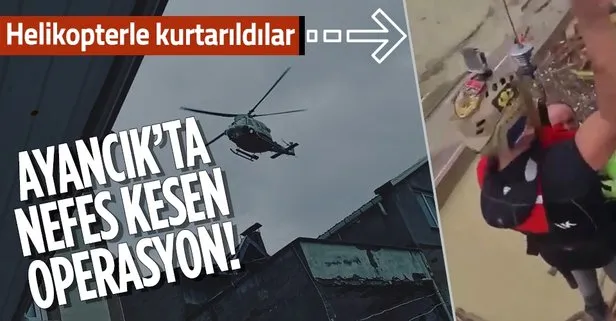 Sinop’ta mahsur kalan vatandaşlar helikopterle kurtarıldı! O anlar kamerada