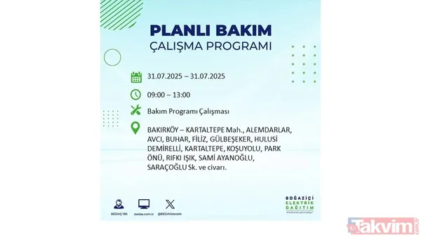 İstanbul'da bugün elektrik kesilecek mi? 31 Temmuz Perşembe elektrik kesintisi yaşanacak ilçeler hangileri? - 34
