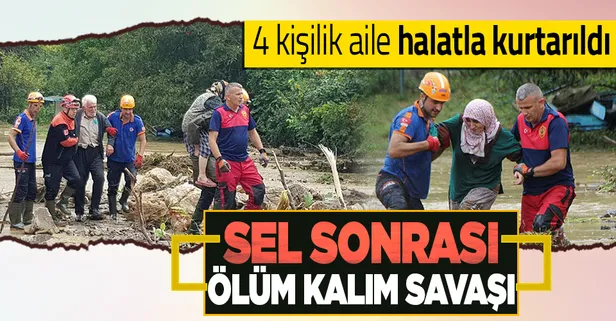 Bartın'daki sel felaketinde 4 kişilik aile böyle kurtarıldı! Yaşlı kadını AFAD görevlisi sırtında taşıdı