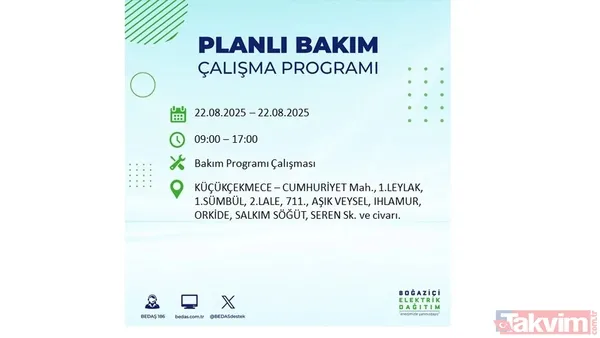 İstanbul'da 19 ilçede elektrik kesintisi! BEDAŞ İLÇE İLÇE listeledi: 22 Ağustos Cuma günü 8 saat yok - 7