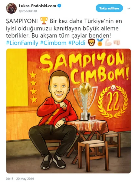 Lukas Podolski'den Galatasaray'a şampiyonluk tebriği!-1