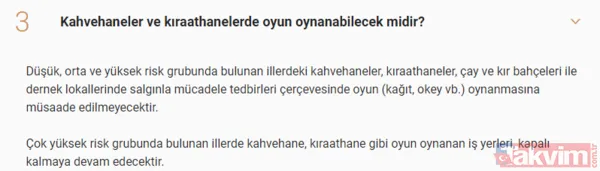 Kafe restoranlarda HES kodu zorunlu mu? Kahvehanelerde oyun serbest mi? Kimler toplu taşıma kullanabilecek? - 13