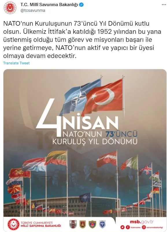 NATO'nun kuruluşunun 73. yıl dönümü kutlanıyor! Türkiye'den flaş mesaj: NATO’nun aktif ve yapıcı bir üyesi olmaya devam edeceğiz-1