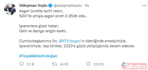 Asgari ücret 2022'de 4253 TL oldu! 'Teşekkürler Erdoğan' etiketi sosyal medyada 1. sırada - 9