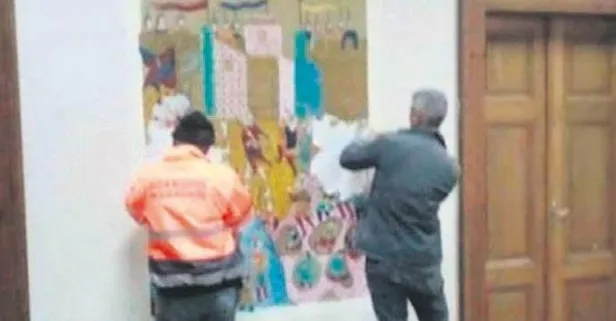 Bilecik Belediye Başkanı seçilen CHP’li Semih Şahin duvarlardaki Osmanlı minyatür ve motiflerini kazıttı