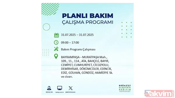 İstanbul'da bugün elektrik kesilecek mi? 31 Temmuz Perşembe elektrik kesintisi yaşanacak ilçeler hangileri? - 25