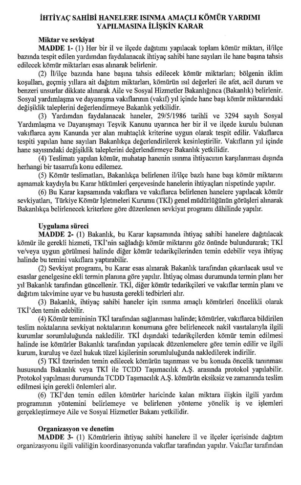 İhtiyaç sahibi ailelere kömür desteği! Karar Resmi Gazete'de yayımlandı-4