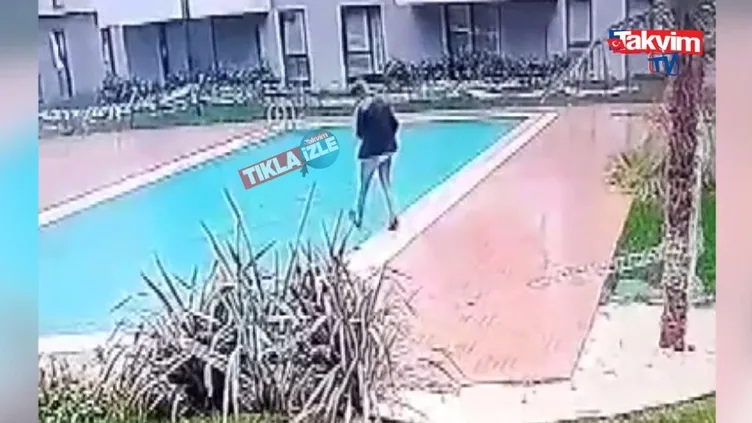 Havuza düşen kurye kamerada!