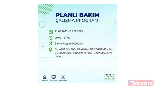 İstanbul'da 23 ilçede elektrik kesintisi! BEDAŞ İLÇE İLÇE listeledi: 21 Ağustos Perşembe günü 8 saat yok - 7