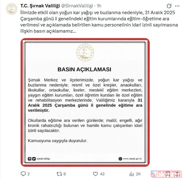 Malatya: İl Genelindeki Tüm Resmi, Özel, Örgün Ve Yaygın Eğitim Kurumları, Rehabilitasyon Merkezleri Ve Kur'an Kurslarında (Yetişkinler Hariç) Eğitime 1 Gün Ara...