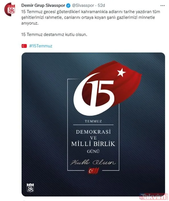 Türk futbolunun dev kulüplerinden 15 Temmuz paylaşımları... - 18