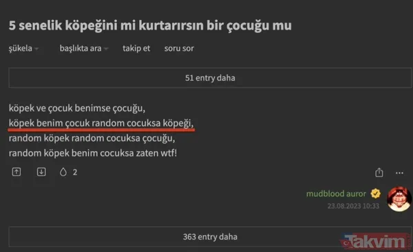Ekşi Sözlük isimli lağım çukurunun kokuşmuş zihniyeti! 'Bir çocuğu mu kurtarırsınız yoksa bir köpeği mi?' sorusuna verilen cevaplar mide bulandırdı - 18